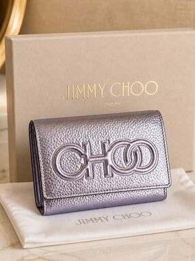 Jimmy Choo Metallic Lilac Leather Compact Wallet
